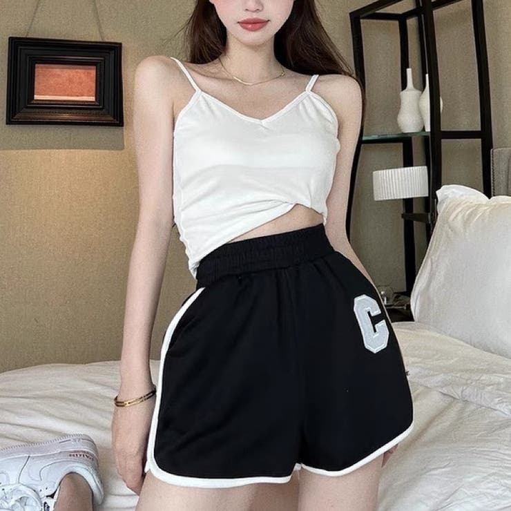 配色ショートパンツ 韓国ファッション 夏服[品番：SHNW0006850