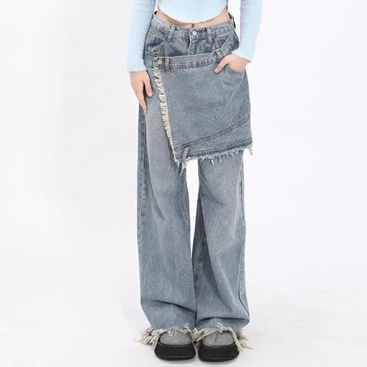むら染めフリンジデニムパンツ ANPAS ジーンズ Random Switching Fringe Remake Denim Pants
