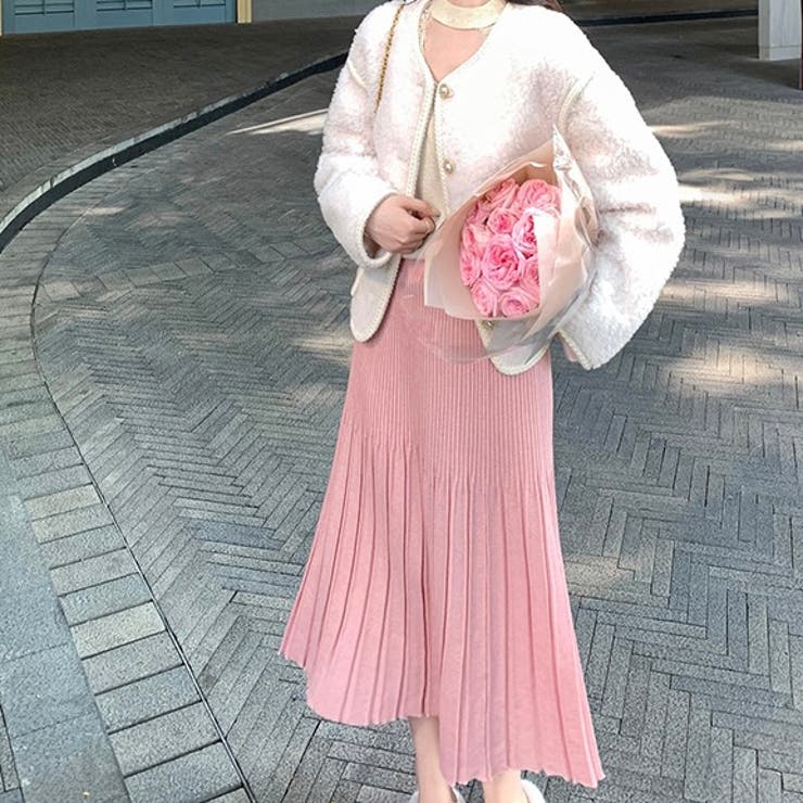 プリーツニットスカート カーディガン 秋[品番：SHNW0010110]｜Sibra