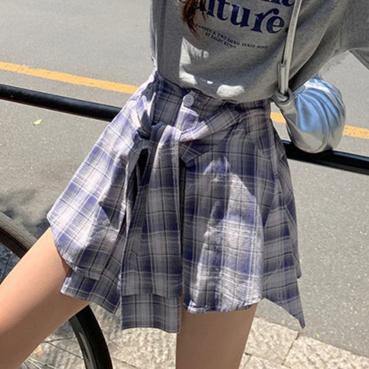 腰巻きシャツ風チェック柄パンツ 韓国ファッションオフィスカジュアル 夏服 | Sibra | 詳細画像14 