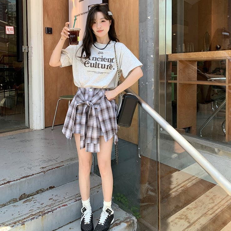 腰巻きシャツ風チェック柄パンツ 韓国ファッションオフィスカジュアル 夏服 | Sibra | 詳細画像17 