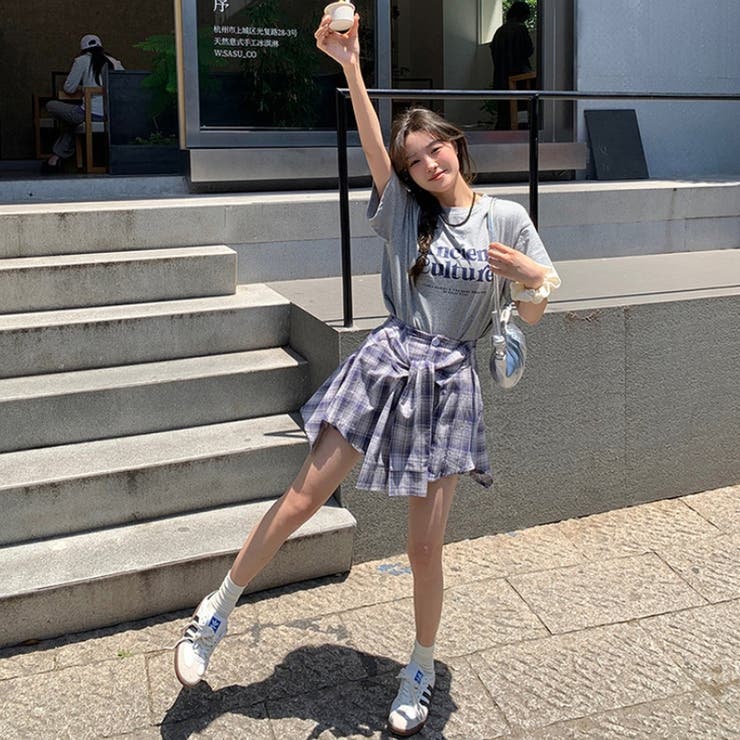腰巻きシャツ風チェック柄パンツ 韓国ファッションオフィスカジュアル 夏服 | Sibra | 詳細画像20 
