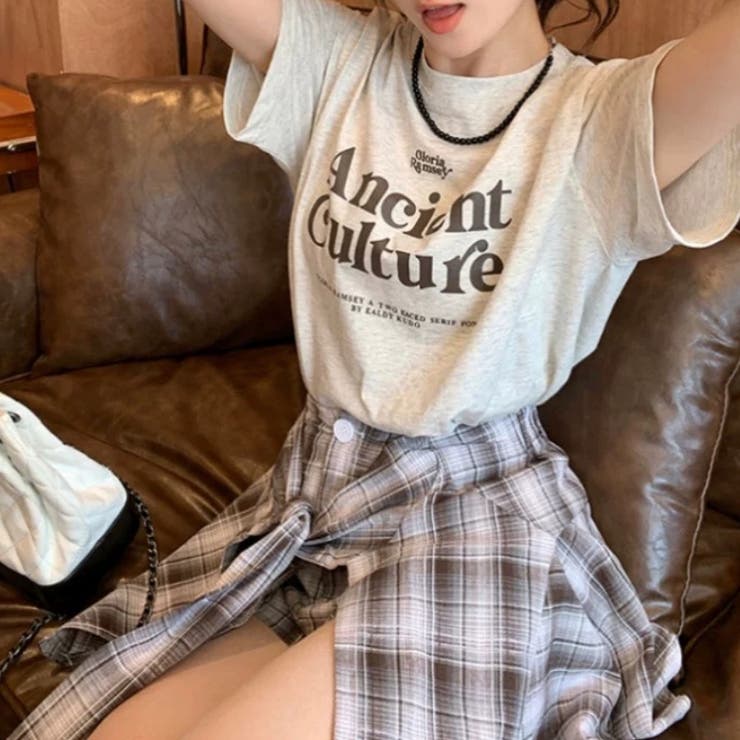 腰巻きシャツ風チェック柄パンツ 韓国ファッションオフィス