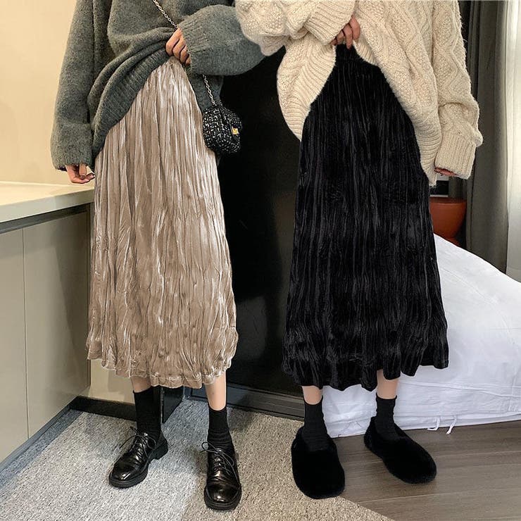 ベルベットプリーツスカート 韓国ファッション 秋冬 | Sibra | 詳細画像1 