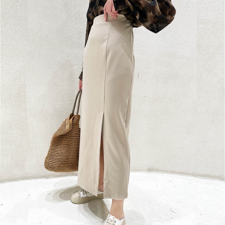 ベージュ | スリットポンチタイトスカート 韓国ファッション ハイウエスト | Sibra