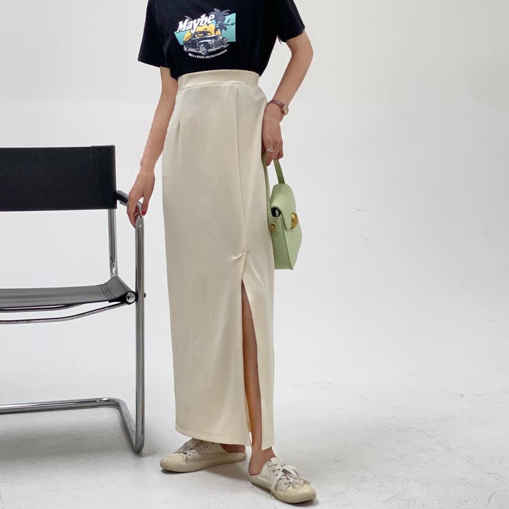 スリットポンチタイトスカート 韓国ファッション ハイウエスト