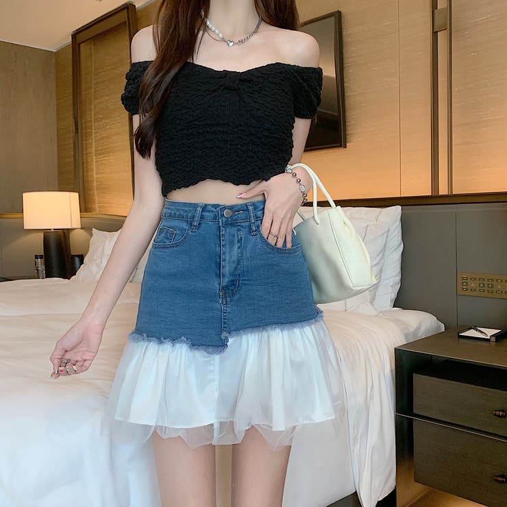デニム配色ショートスカート 夏服 セクシー[品番：SHNW0009532]｜Sibra