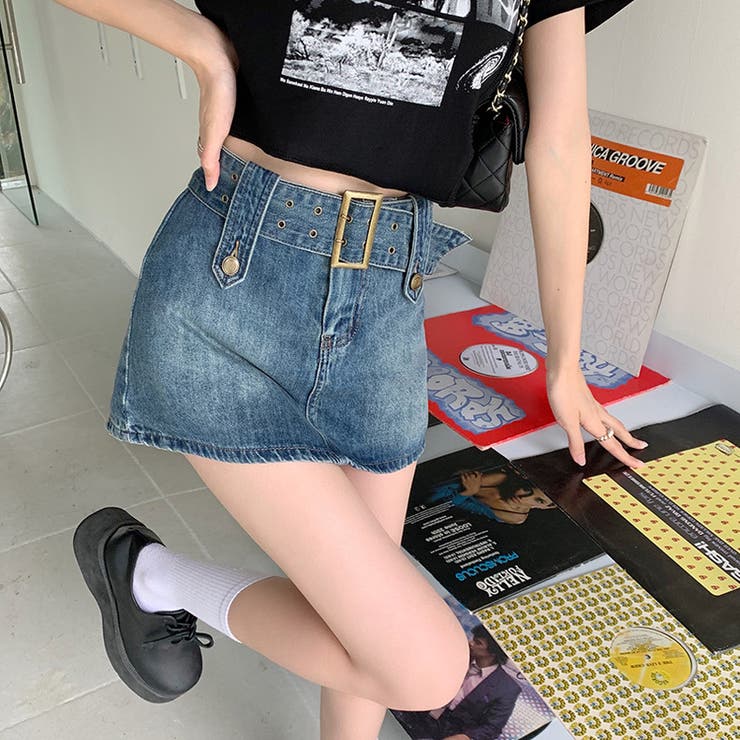 ビッグベルト インパン付きミニスカート ピグメントカーゴパンツ[品番