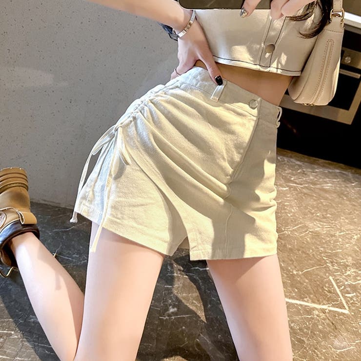 インパン付きギャザーミニスカート パンツ韓国 韓国ファッション