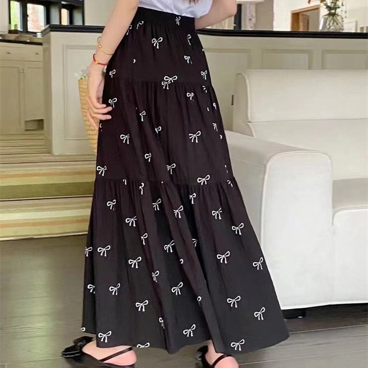 リボン柄スカート 春 韓国ファッション[品番：SHNW0011027]｜Sibra