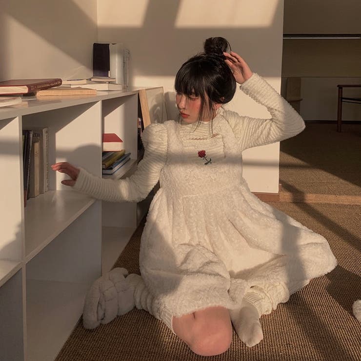 エコファーノースリーブミニワンピース 韓国ファッション 春新作[品番