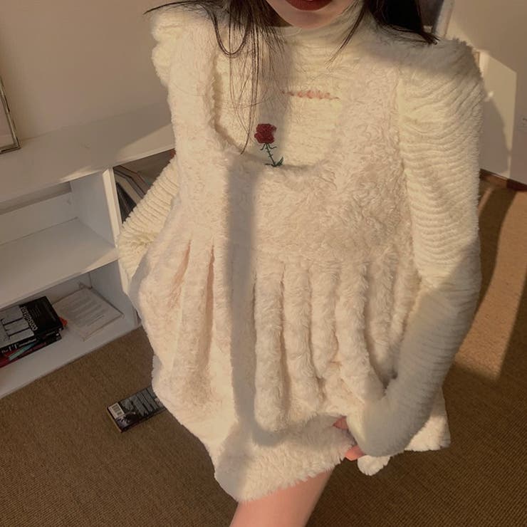 エコファーノースリーブミニワンピース 韓国ファッション 春新作[品番