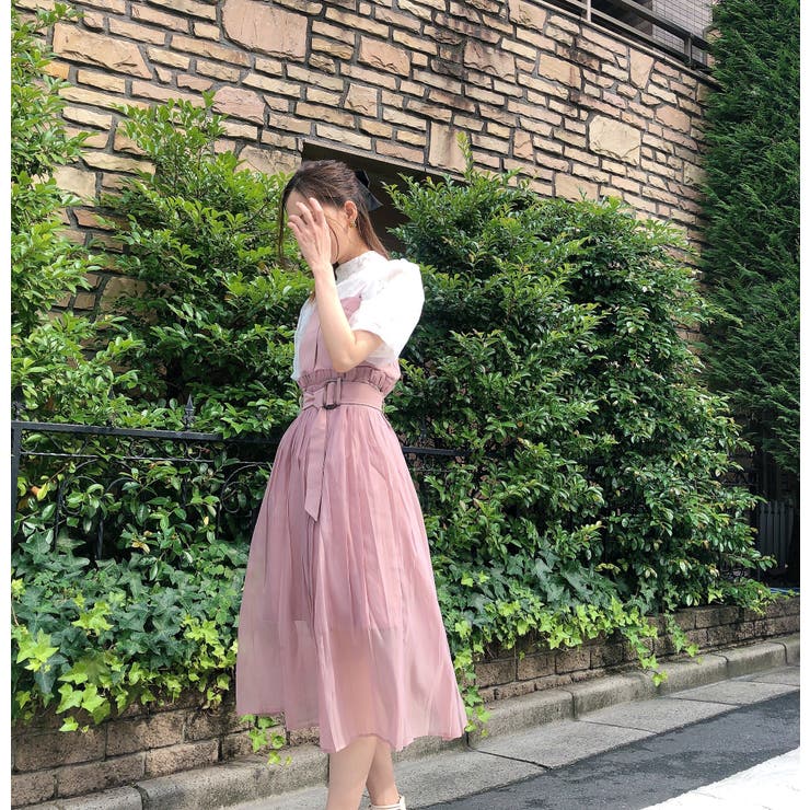 新品✨️Swankiss ワンピース ピンク ジャガード ビジュー ベルト付き TS fuwa ribbon O/P（ワンピース）｜Swankiss（スワンキス）の