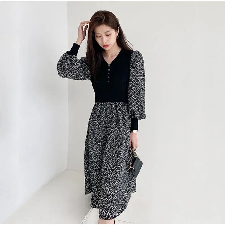 リブカットソードッキング小花柄ロングワンピース 韓国ファッション ハイウェスト 品番 Shnw Sibra シブラ のレディースファッション通販 Shoplist ショップリスト