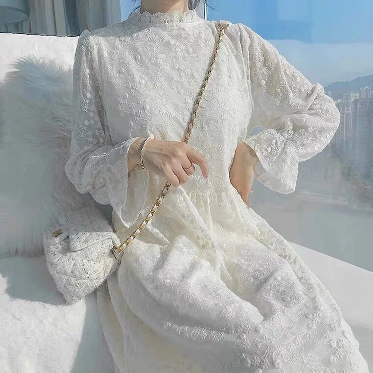 【新品】韓国風☆ツーピースドレス、レースワンピセット Lace Ladies（レースレディース） ドレス ツーピース風レースケープ