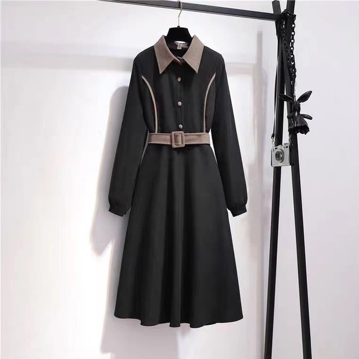 大人ガーリーな雰囲気が漂う。配色ベルド付きワンピース 春服
