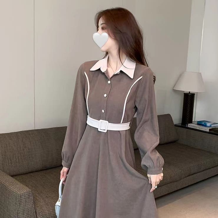 大人ガーリーな雰囲気が漂う。配色ベルド付きワンピース 春服