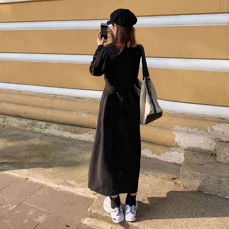 ロングワンピース 前開き ベルト付き[品番：SHNW0003971]｜Sibra