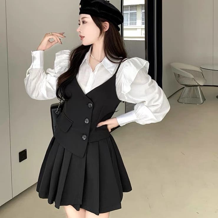 ♉キャミソール シャツワンピース　2点セット■ブラック　韓国ファッション