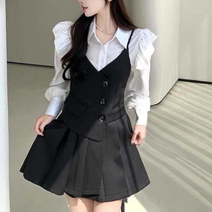 ♉キャミソール シャツワンピース　2点セット■ブラック　韓国ファッション