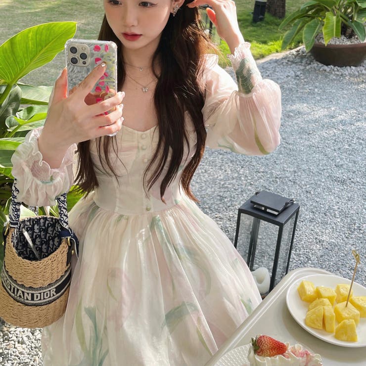 シフォンワンピース 韓国ファッション ワンピース[品番