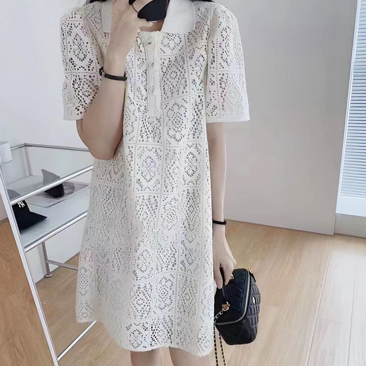 透かしpolo衿ロングシャツワンピース 韓国ファッション パーティードレス | Sibra | 詳細画像1 