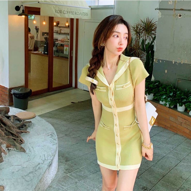 配色ニットワンピース 半袖 ハイウエスト 品番 Shnw Sibra シブラ のレディースファッション通販 Shoplist ショップリスト