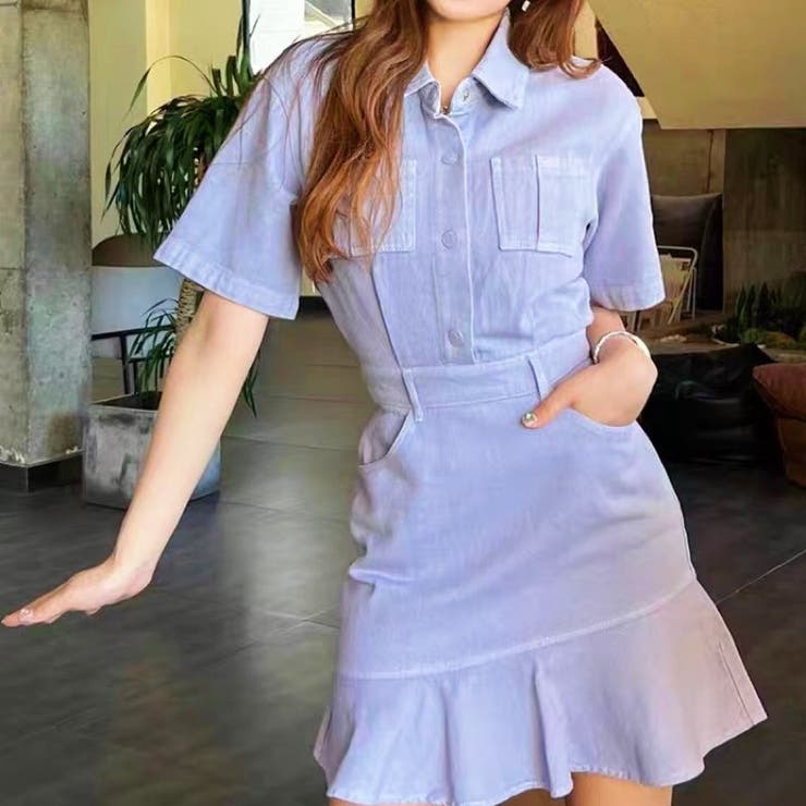 ミニデニムワンピース パーティードレス 韓国ファッション[品番  