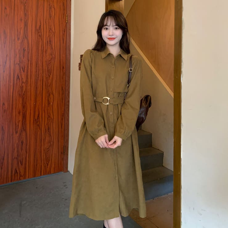 ワンピース ベルト付き 韓国ファッション