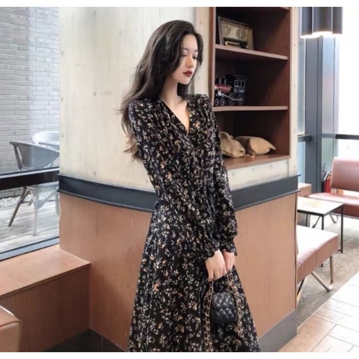 韓国 服 レディース ワンピース シアー 黒 パーティードレス 人気 長袖 花柄 韓国 服 レディース ワンピース シアー 黒 パーティードレス