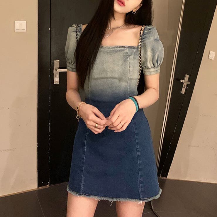 2WAYグラデーションデニムワンピース セクシー 夏服[品番