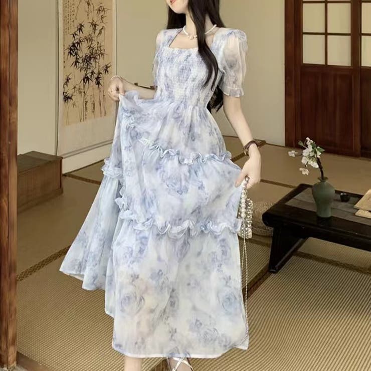 花柄シアーワンピース 韓国ファッション 夏服