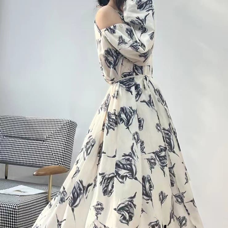 ワンピース 花柄 ボリュウム袖 体型カバー オフショルダー 楽天市場】シフォンワンピース マキシワンピース オフショルダー