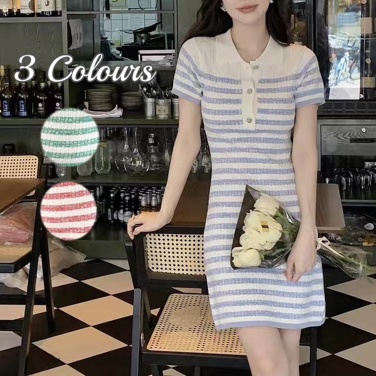 MARK & LONA ストライプポロワンピース ストライプポロワンピース 夏服 セクシー[品番：SHNW0009530]｜Sibra