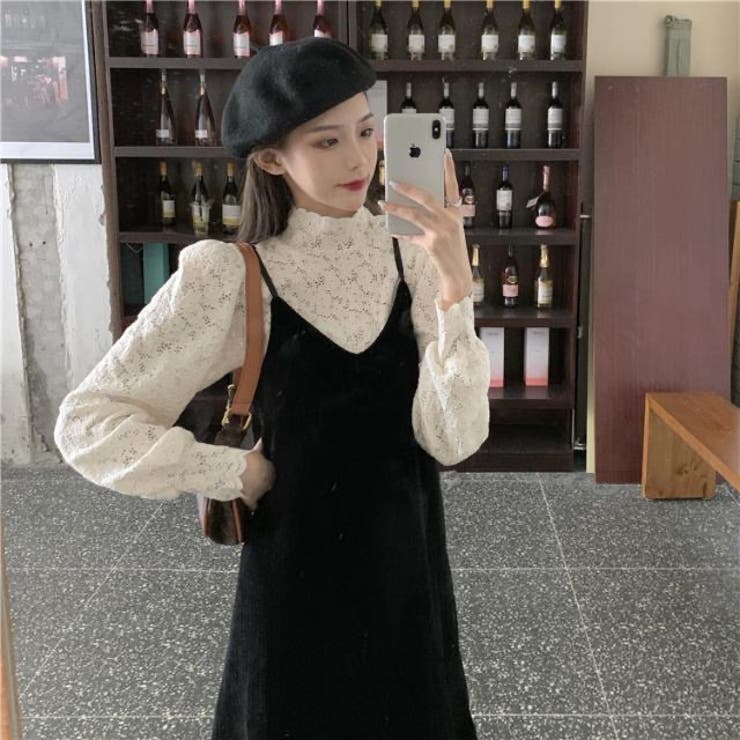 クラッシュベルベットキャミワンピース 体型カバー 韓国ファッション