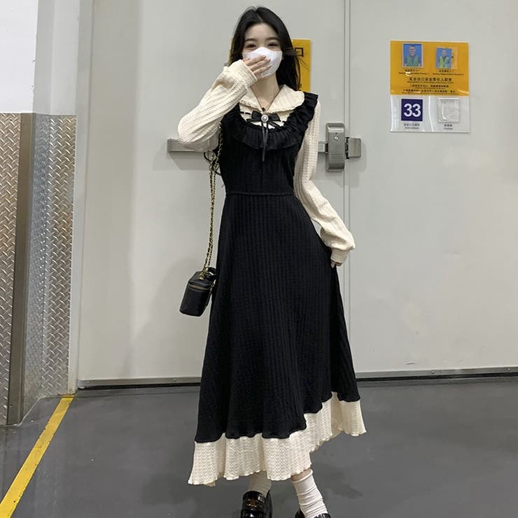 長袖 ロングワンピース 韓国ファッション[品番：SHNW0010791