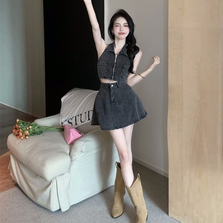 セットアップ デニムトップス＋スカート 韓国ファッション[品番
