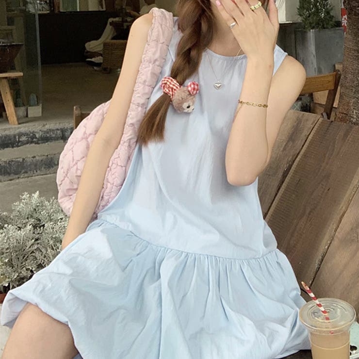 グレー ノースリーブ ミニワンピース フリル裾 XS-Lサイズあり【ERUKEI エルケイ】マーメイド/ ノースリーブ
