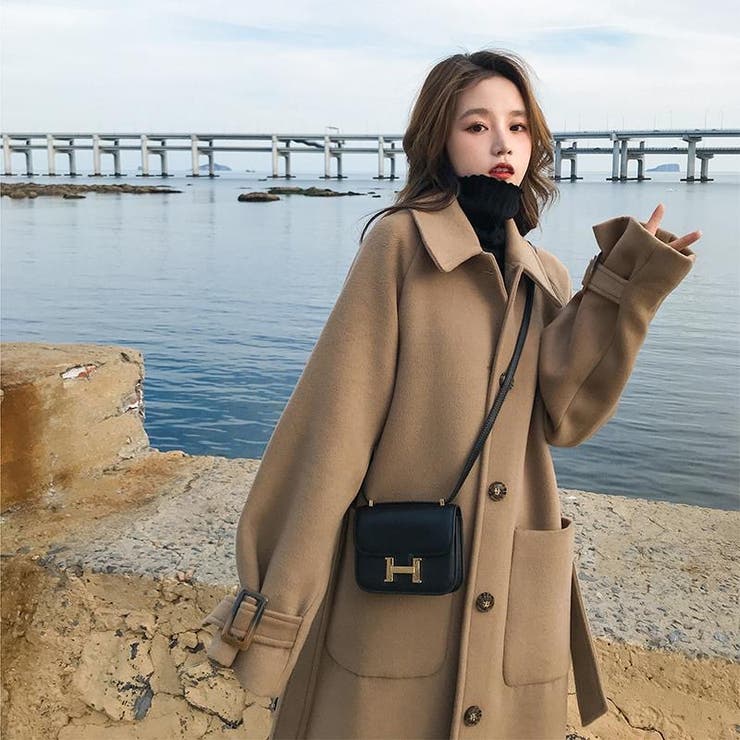 ロングコート韓国ファッション ロングコート  ブラウン