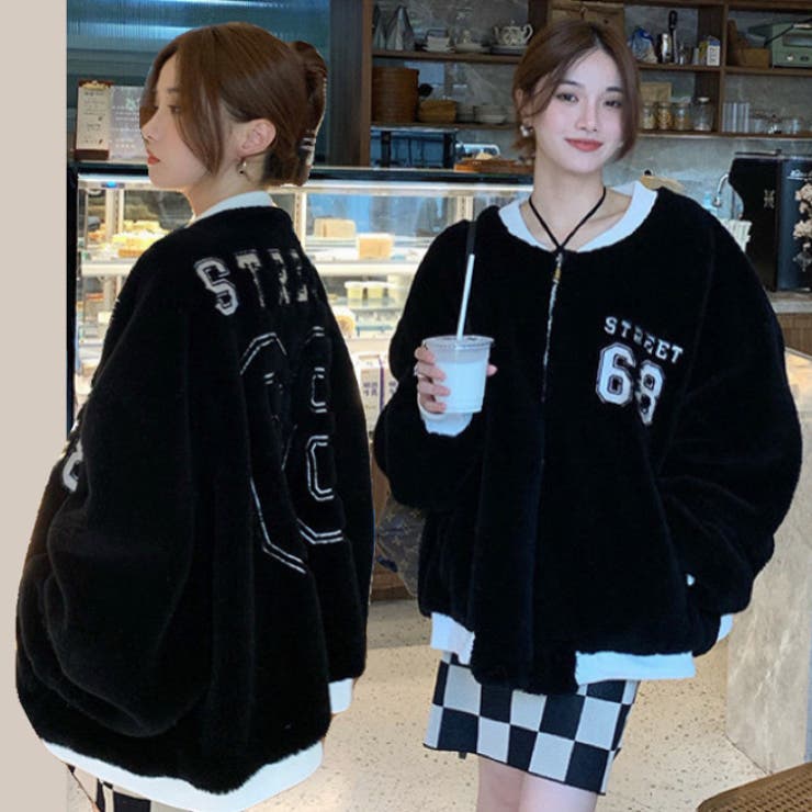 【韓国人気ブランドSOUP】　エコファージャケット　ブラック 暖かふわもこエコファーブルゾン 韓国ファッション シンプル