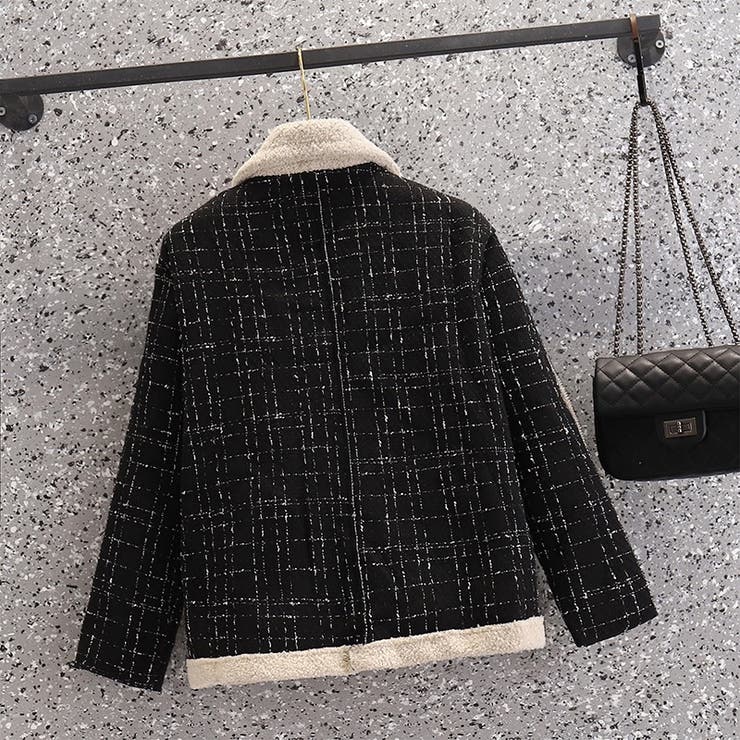 ブラック】ツイードボアジャケット 韓国ファッション 冬コート[品番