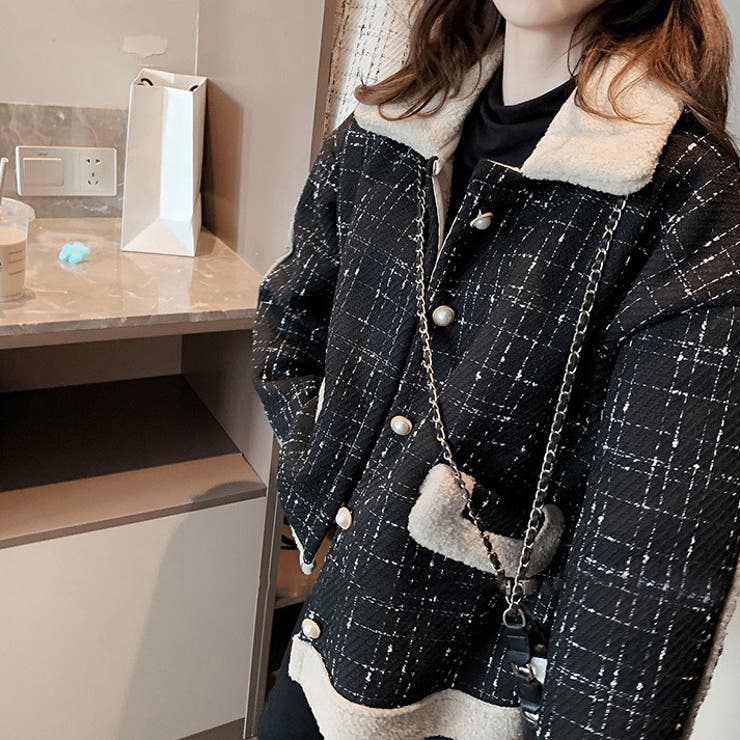 ツイードボアジャケット 韓国ファッション 冬コート