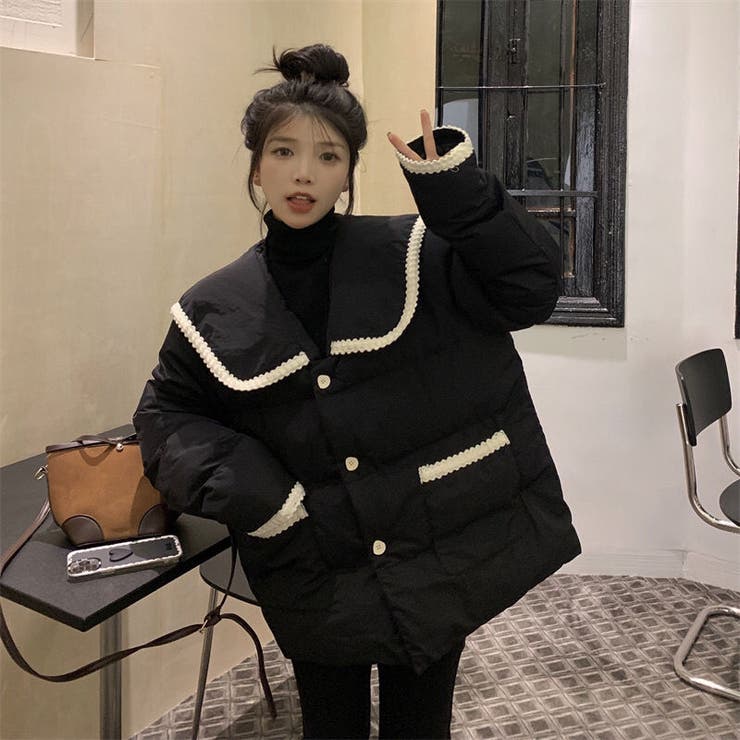 セーラーカラー中綿ジャケット 韓国ファッション 秋冬