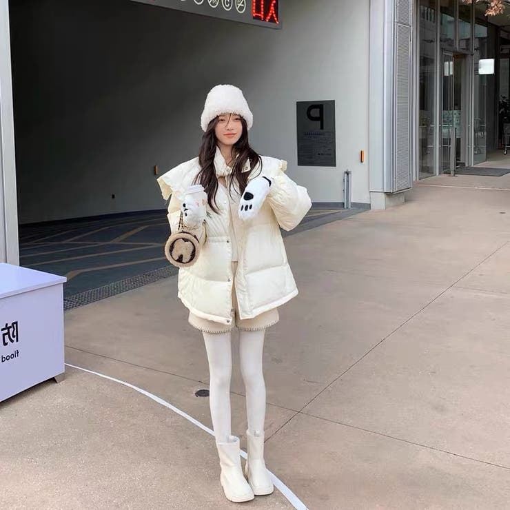 ビッグカラー中綿ジャケット キルティングジャケット タートルネック