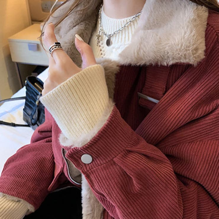 ファー裏地コーデュロイジャケット 韓国ファッション シンプル[品番