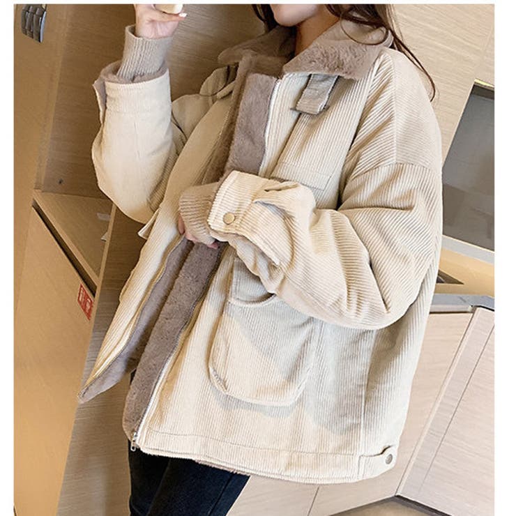 ファー裏地コーデュロイジャケット 韓国ファッション シンプル[品番