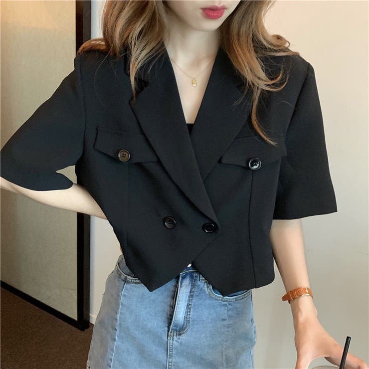 半袖ショート丈ジャケット 韓国ファッション 夏服[品番