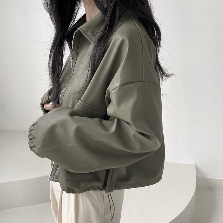 フェイクレザージャケット 韓国ファッション 春服[品番：SHNW0007977