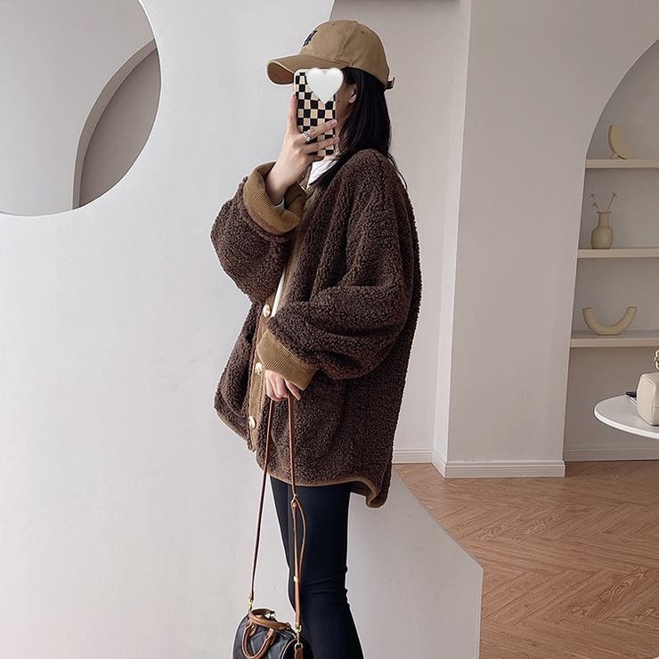 ノーカラーショートボアコート 韓国ファッション 秋冬[品番