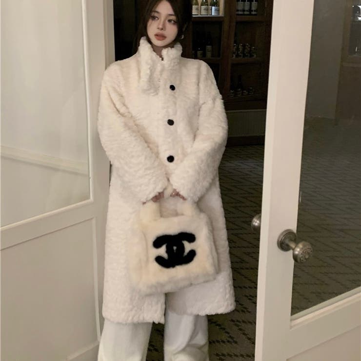 ファーロングコート 韓国ファッション ハイネック[品番：SHNW0008385